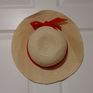 Ladies Classic Red Ribbon Straw Hat